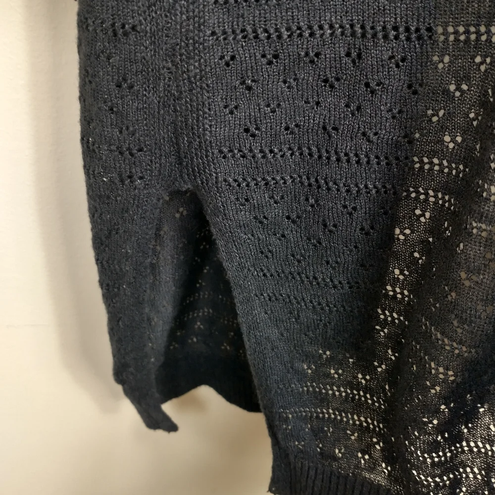 Uniqlo Womens Cardigan Sweater Black XL Linen Blend Open Front Knit Eyelet Long - Picture 5 of 8